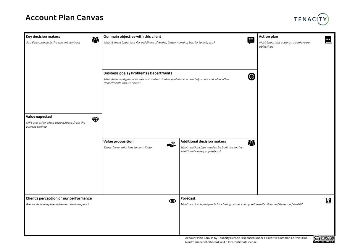 English Account Plan Canvas with the current Tenacity logo